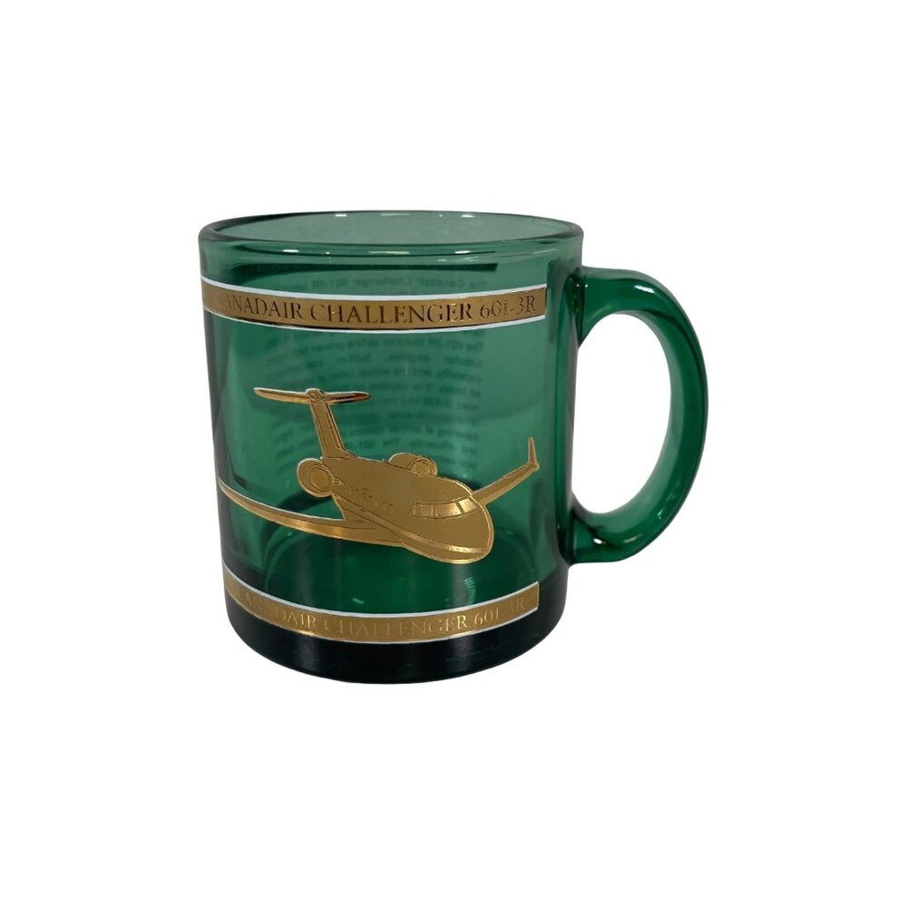 Canadair Challenger 601 3R Green Glass Embossed Mug Gold Lettering Jet Design